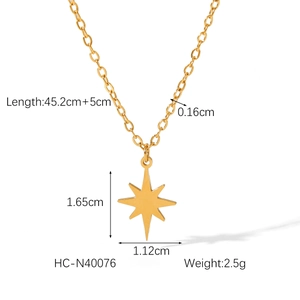 Detailed dimensions of the 18K gold starburst pendant necklace with measurements