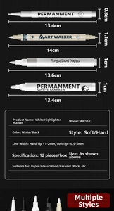 Macro view showing 1mm to 5mm tip details of high-opacity white acrylic markers