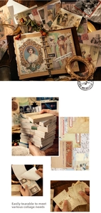 Detail of 100 sheets vintage scrapbooking paper with retro Victorian portraits and old newspapers