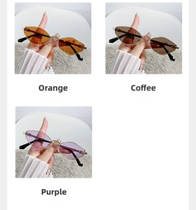 Detailed view of cat-eye metal sunglasses in orange, coffee, and purple tints