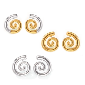 Boucles d'oreilles spirales géométriques en or et argent, design minimaliste en acier
