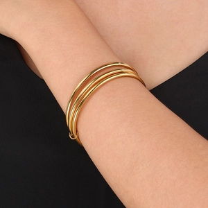 Interlocking Circular Bangles Stainless Steel Minimalist Polished Stackable Intertwined Rings Bracelet For Women Elegant Jewelry