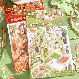 3D scenic PVC stickers in gold theme with landscape cards for DIY creative decoration