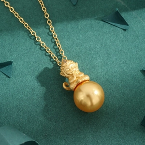 Mythical Monkey King pendant in matte gold finish with zircon on a green texture background