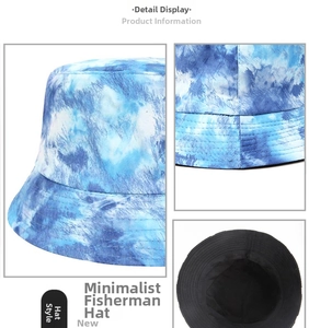 Detail view of tie-dye bucket hat stitching and reversible black inner lining