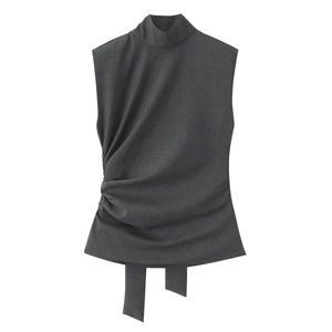 Top Senza Maniche A Collo Alto Con Spalline Slim Fit Elegante Grigio Scuro Canotta Moda Donna Streetwear