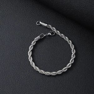 Polished stainless steel rope chain bracelet for men and women with secure lobster clasp