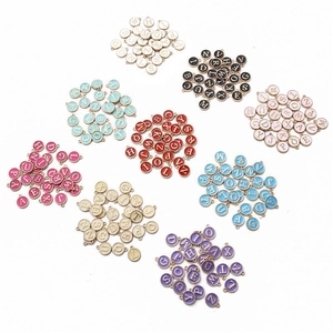 Colorful round enamel A-Z initial letter charms with gold plating for DIY jewelry