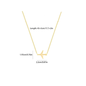 Détails du collier pendentif avion plaqué or 18 carats avec dimensions et longueur de chaîne