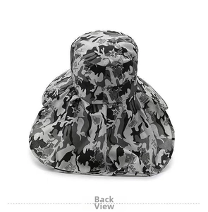 Rear view of camouflage sun hat featuring extended neck flap for full outdoor protection