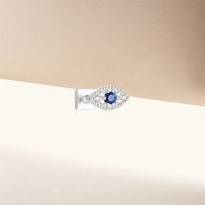 Detail of s925 silver marquise flower ear stud with blue and white zircon stones
