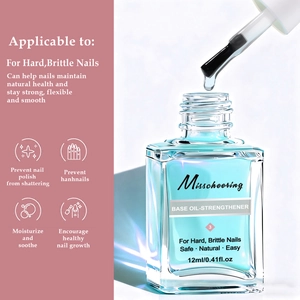 Detailed view of Misscheering 12ml nail strengthener base oil with applicator brush