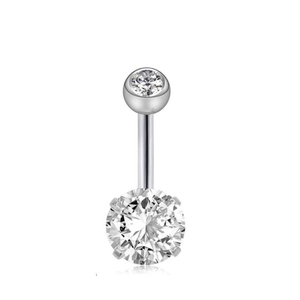 Classic silver belly button ring set with polished surgical steel and clear cubic zirconia