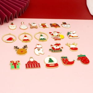 Detailed collection of 18 Christmas alloy charms including Santa, reindeer, and snow globes