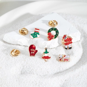 Lot de 6 pins festifs en émail avec motifs de Noël, Père Noël et thèmes de vacances