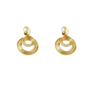 Exaggerated golden metal coiled geometric earrings with a vintage spiral texture design