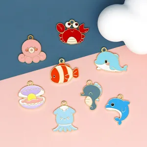Marine Animal Charms Alloy Enamel Ocean Life Pendants For DIY Jewelry Making Earring Necklace Crafting Cartoon Style