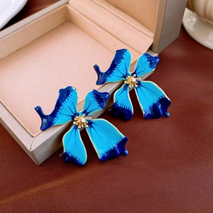 Boucles D'oreilles Puces Fleur Dégradé Bleu Vintage Alliage Émail Avec Tige En Argent Sterling 925 Bijoux Floraux Pour Femmes