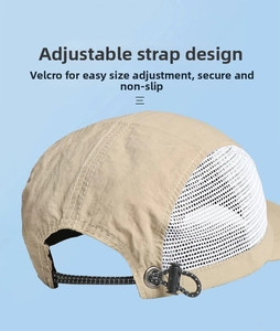 Detail of adjustable drawstring and breathable mesh on the vintage color-block baseball cap