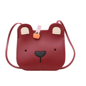 Kids cute cartoon bear crossbody bag in wine red PU leather with adjustable strap