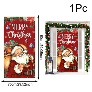 Close-up of vintage Santa Claus door banner measuring 150cm x 75cm for outdoor holiday decor