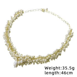 Vintage freshwater pearl necklace with gold chain and large irregular pendant, 46cm long