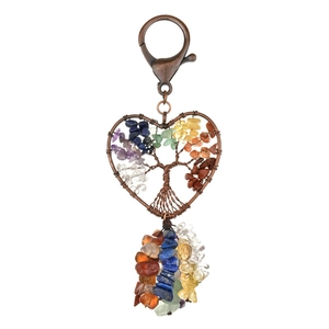Ciondolo cuore albero della vita con pietre naturali colorate e filo di bronzo intrecciato