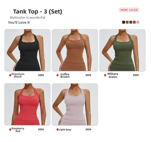 Détails de l'ensemble de yoga dos nu en cinq couleurs dont noir café et vert armée