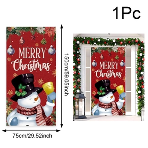 Detail view of 150x75cm Merry Christmas door flag with snowman and golden bell