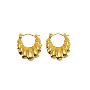 Boucles d'oreilles créoles géométriques creuses en acier inoxydable doré au motif torsadé