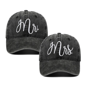 Mr Mrs Embroidered Baseball Cap Washed Cotton Distressed Retro Adjustable Sunshade Hat For Men Women Couple