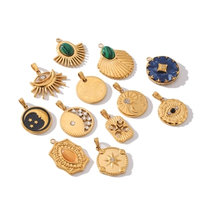 Set of 11 minimalist gold-plated stainless steel pendants featuring celestial sun and moon designs