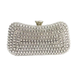 Sparkling silver rectangular evening clutch bag fully embellished with clear rhinestones