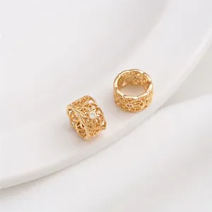 Exquisite 14K gold plated hollow spacer beads with zircon stones for DIY jewelry making