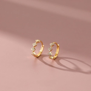 Rhombic Hoop Earrings 925 Sterling Silver Geometric Dainty Zirconia Encrusted Minimalist Jewelry For Women