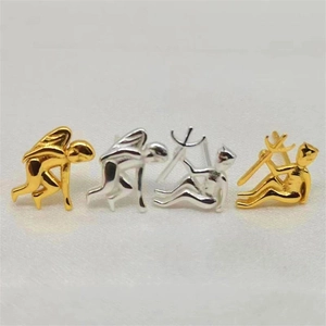 Minimalist S925 sterling silver angel and demon stud earrings in gold and silver finish