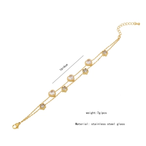 Vue détaillée du bracelet double couche en acier inoxydable avec cœur et étoile, 16+4cm