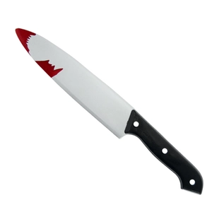 Halloween bloody plastic meat cleaver prop with black handle and realistic blood stains