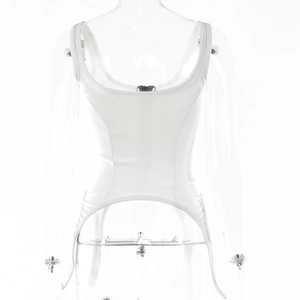Vue arrière d'un body blanc avec col en U profond présenté sur un mannequin transparent