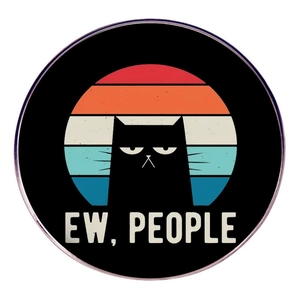 Sarcastic Black Cat Ew People Alloy Brooch Vintage Sunset Round Lapel Pin Funny Cartoon Enamel Badge For Clothes Bags