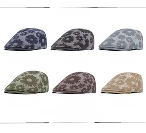 Detailed grid view showing daisy jacquard denim beret caps in six distinct color options