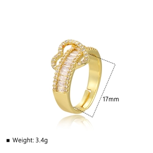 18k gold plated open heart ring for women with cubic zirconia stones, 17mm and 3.4g
