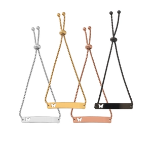 Polished stainless steel butterfly bar bracelets in silver, gold, rose gold and black colors