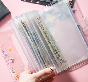 Detail of A6 PVC binder pocket with zipper for cash and sticker storage with metal button