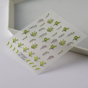 Stickers ongles 5D motif muguet avec fleurs et feuilles en relief pour manucure DIY