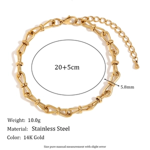 14K gold plated stainless steel U-link chain anklet with bow design and adjustable clasp