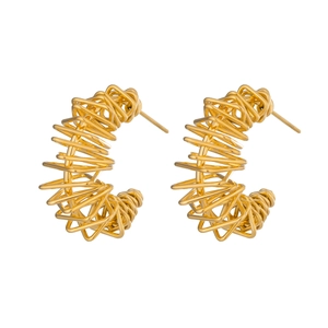 Modern irregular hollow woven C-shape gold-plated titanium steel earrings for women