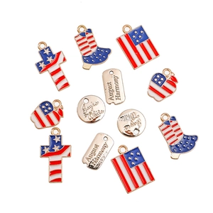 DIY jewelry set with US flag themed enamel alloy charms on a white background
