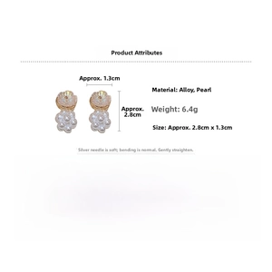 Detail view of flower faux pearl earrings with dimensions and weight specifications
