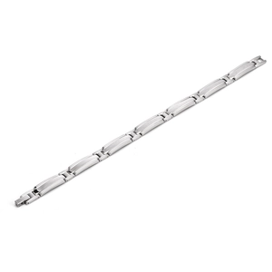 Men's stainless steel link bracelet with magnetic germanium beads in a silver finish